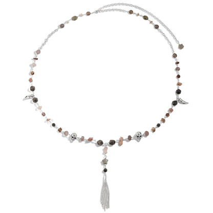 Statement Metal Jewelry Edgy 925 Pure Silver Fashion Skull Head Irregular Stone Tassels Waist Chain Metal