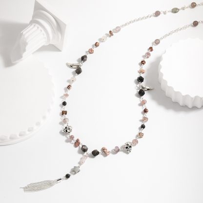 Statement Metal Jewelry Edgy 925 Pure Silver Fashion Skull Head Irregular Stone Tassels Waist Chain Metal