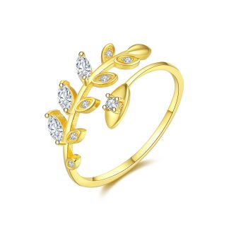2019 Hot Sale CZ Olive Leaves Branch 925 Sterling Silver Adjustable Ring