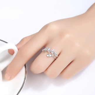 2019 Hot Sale CZ Olive Leaves Branch 925 Sterling Silver Adjustable Ring