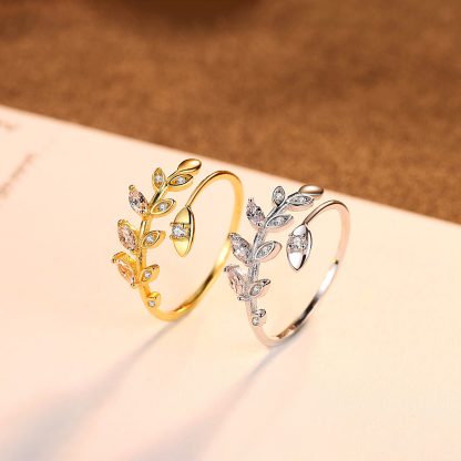 2019 Hot Sale CZ Olive Leaves Branch 925 Sterling Silver Adjustable Ring