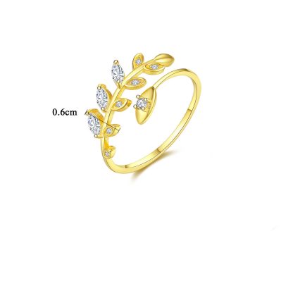 2019 Hot Sale CZ Olive Leaves Branch 925 Sterling Silver Adjustable Ring