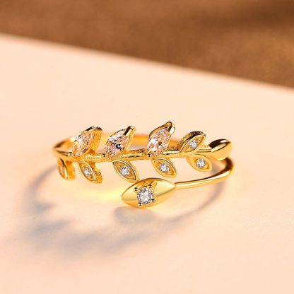 2019 Hot Sale CZ Olive Leaves Branch 925 Sterling Silver Adjustable Ring
