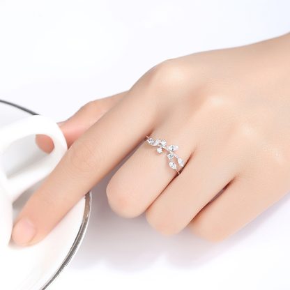 2019 Hot Sale CZ Leaves Vine 925 Sterling Silver Adjustable Ring