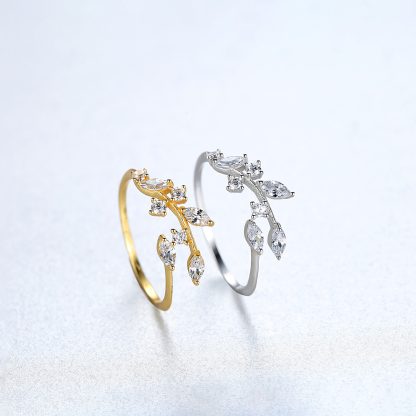 2019 Hot Sale CZ Leaves Vine 925 Sterling Silver Adjustable Ring