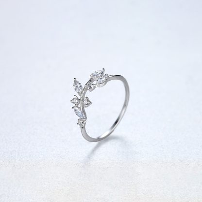 2019 Hot Sale CZ Leaves Vine 925 Sterling Silver Adjustable Ring