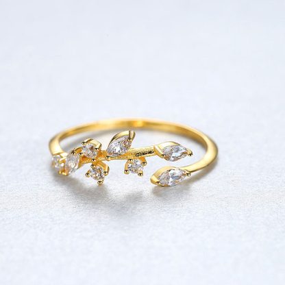 2019 Hot Sale CZ Leaves Vine 925 Sterling Silver Adjustable Ring