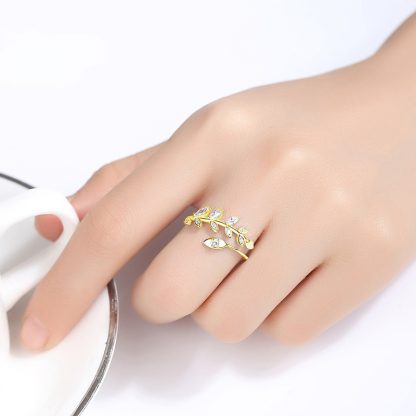 2019 Hot Sale CZ Olive Leaves Branch 925 Sterling Silver Adjustable Ring