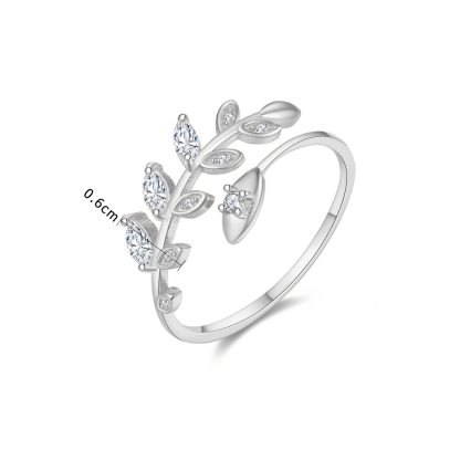 2019 Hot Sale CZ Olive Leaves Branch 925 Sterling Silver Adjustable Ring