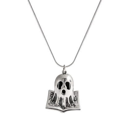 Vintage Book Ghost 925 Sterling Silver Necklace