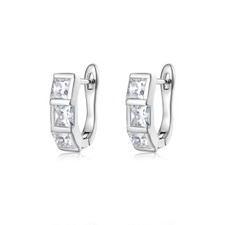 Mossanite Square Stone with Three Small Circles 925 Sterling Silver Earrings