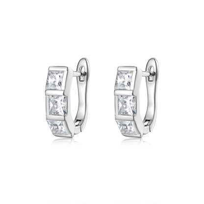 Mossanite Square Stone with Three Small Circles 925 Sterling Silver Earrings