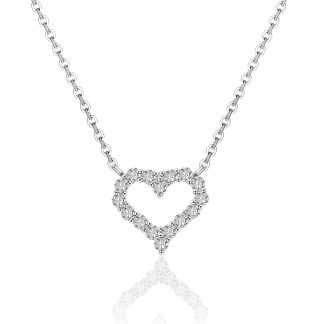 Moissanite Open Heart Outline Necklace 925 Sterling Silver Clavicle Chain Necklace