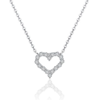 Moissanite Open Heart Outline Necklace 925 Sterling Silver Clavicle Chain Necklace