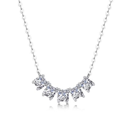 White Moissanite Geometric Five Stone Fan Curve 925 Sterling Silver Necklace