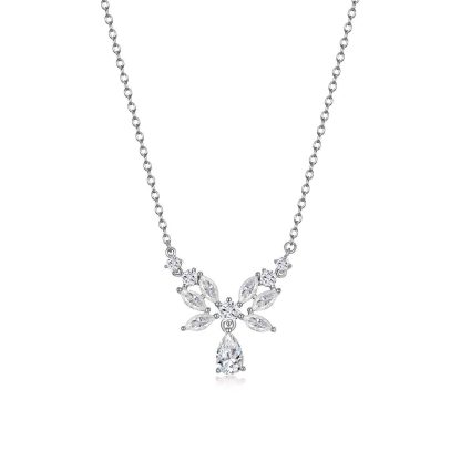 Butterfly Wing Marquise And Pear Cut Moissanite  925 Sterling Silver Pendant Necklace