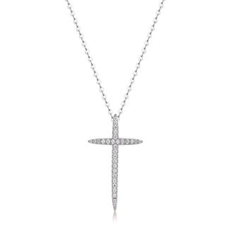 Edgy Moissanite Cross With Clean Lines, 925 Sterling Silver Necklace