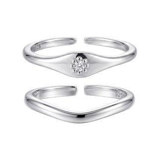 Minimalist Modern Geometric Wave 925 Sterling Silver Ring with Cubic Zirconia Adjustable Ring