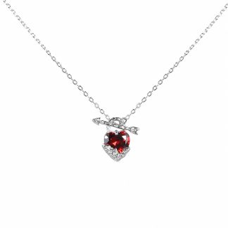 Red Heart Cupid’s Arrow Zirconia 925 Sterling Silver Romantic and Minimalist Collar Bone Necklace