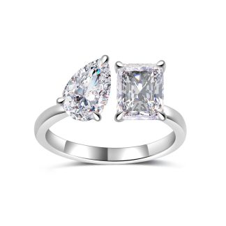 Adjustable Tardrop Shaped Rectangular Moissanite  925 Sterling Silver Ring