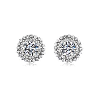 Moissanite Double-Layer Halo Round 925 Sterling Silver Stud Earrings