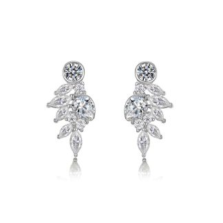 White Moissanite Leaf Cluster In 925 Sterling Silver  Stud Earrings