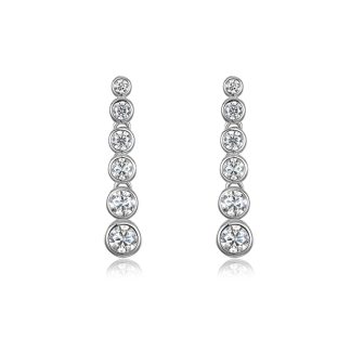 Moissanite Graduated Six Round Bezel Set Drop Earrings White Gold Tone 925 Sterling Silver Geometric Long Dangle Earrings For Women Elegant Fashion Party Wedding Gift Jewelry
