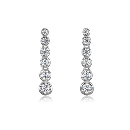 Moissanite Graduated Six Round Bezel Set Drop Earrings White Gold Tone 925 Sterling Silver Geometric Long Dangle Earrings For Women Elegant Fashion Party Wedding Gift Jewelry