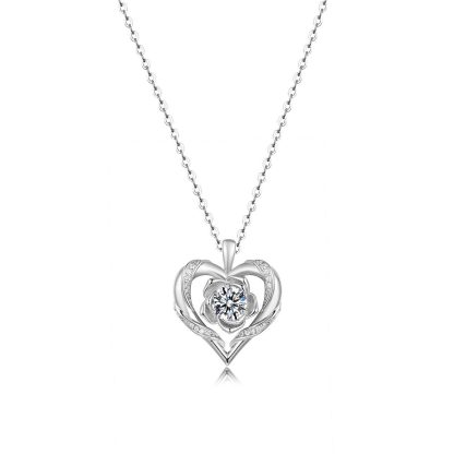 Heart Rose Flower Silver 925 Sterling Silver Moissanite Pendant Necklace