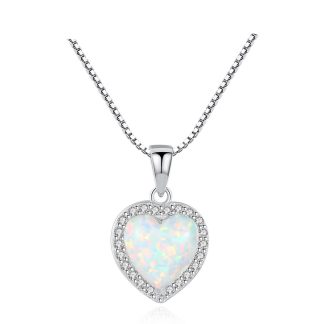 Girl Heart Created Opal CZ 925 Sterling Silver Necklace
