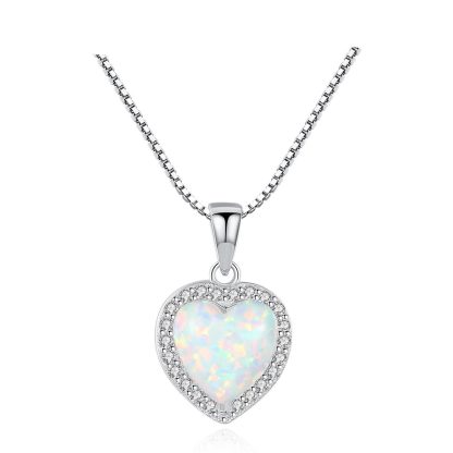 Girl Heart Created Opal CZ 925 Sterling Silver Necklace