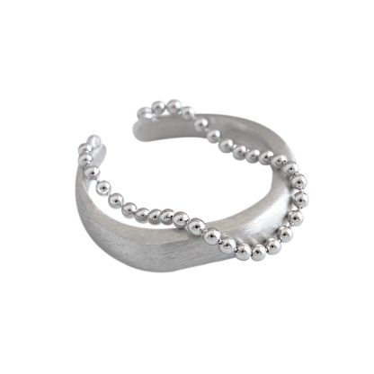 Modern Double Layer Beads Chain 925 Sterling Silver Adjustable Ring