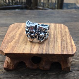 Vintage Men’s Double Smile Skull Solid 925 Sterling Silver Adjustable Ring