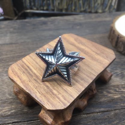 Modern Men's Vintage Star 925 Sterling Silver Adjustable Ring