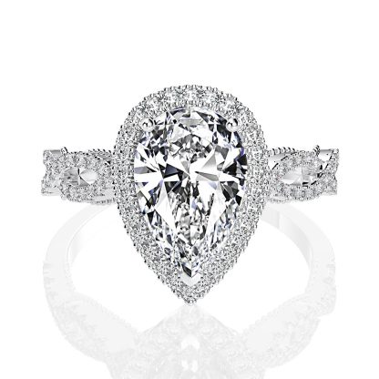 White Diamond Teardrop Shaped Halo Ring with Forked Band and Marquise-Cut Side Stones 925 Sterling Silver Wedding Ringnniversary Gift