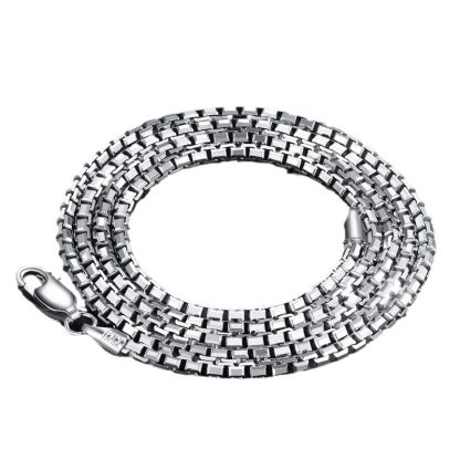 Pure Metal Geometric Box Chain Necklace Silver Color Solid 925 Sterling Silver Polished No Pendant Minimalist Unisex Short Chain Necklace 2mm Fashion Jewelry Gift