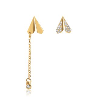 Asymmetry CZ Paper Plane Tassels New 925 Sterling Silver Dangling Earrings
