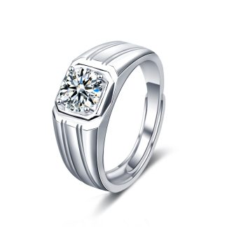 Simple Men Geometry Moissanite CZ Square 925 Sterling Silver Ring