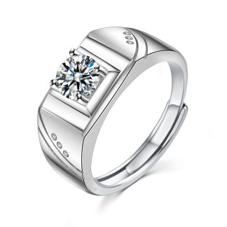 Men’s Simple Moissanite CZ Geometry Square 925 Sterling Silver Adjustable Ring