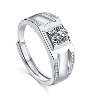 Men’s Office Moissanite CZ Geometry Square 925 Sterling Silver Adjustable Ring