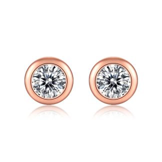 Simple Round Moissanite CZ 925 Sterling Silver Stud Earrings