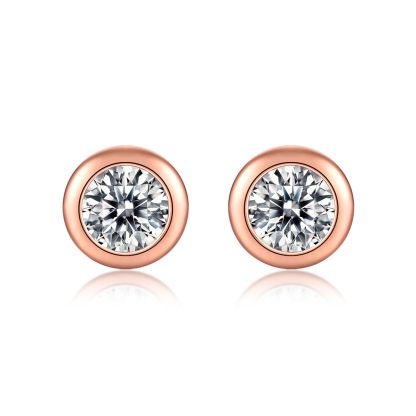 Simple Round Moissanite CZ 925 Sterling Silver Stud Earrings