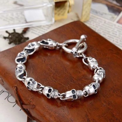 Men's Vintage Punk 925 Sterling Silver Skull Chain Bracelet