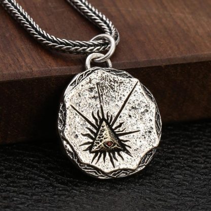 Vintage Men's Triangle Red Eye 925 Sterling Silver Cobweb DIY Pendant