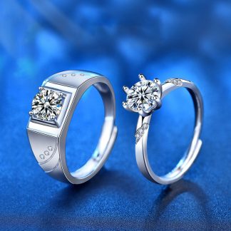 Simple Six Claw Moissanite CZ Me’s Square 925 Sterling Silver Adjustable Promise Ring