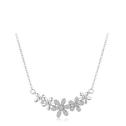 Women Micro Setting CZ Daisy Flowera 925 Sterling Silver Necklace
