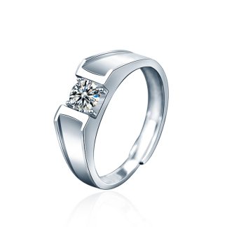 Men’s Geometry Moissanite CZ Simple 925 Sterling Silver Adjustable Ring