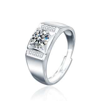 Men’s Square Moissanite CZ Geometry Fashion 925 Sterling Silver Adjustable Ring