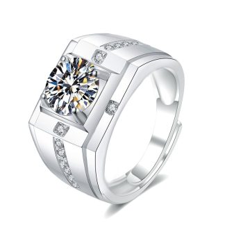 Men’s Geometry Square Moissanite CZ Wide 925 Sterling Silver Ring