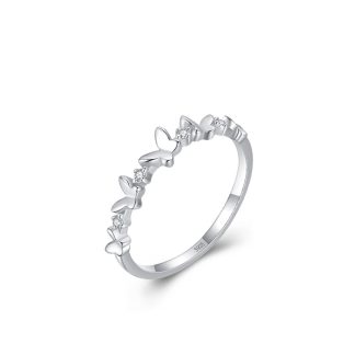 Sweet Girl Flying Butterflies CZ 925 Sterling Silver Ring